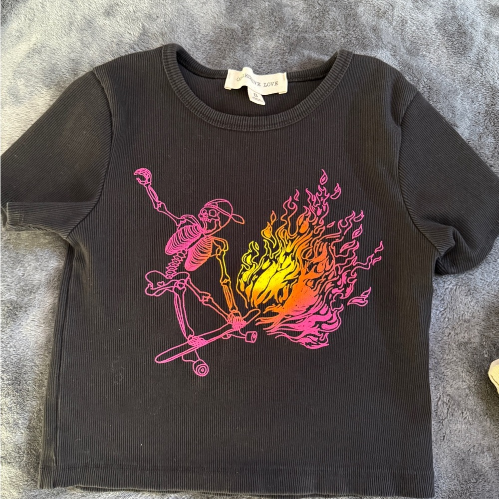Black Short Sleeve Tee with Pink Skeleton Graphic